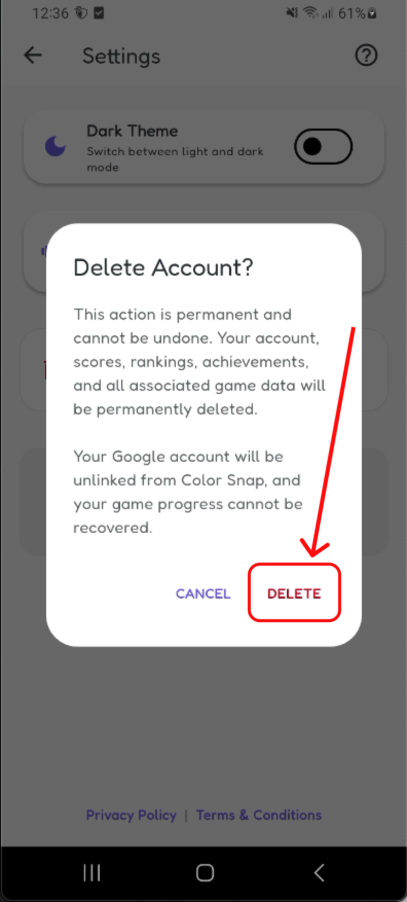 Confirm account deletion
