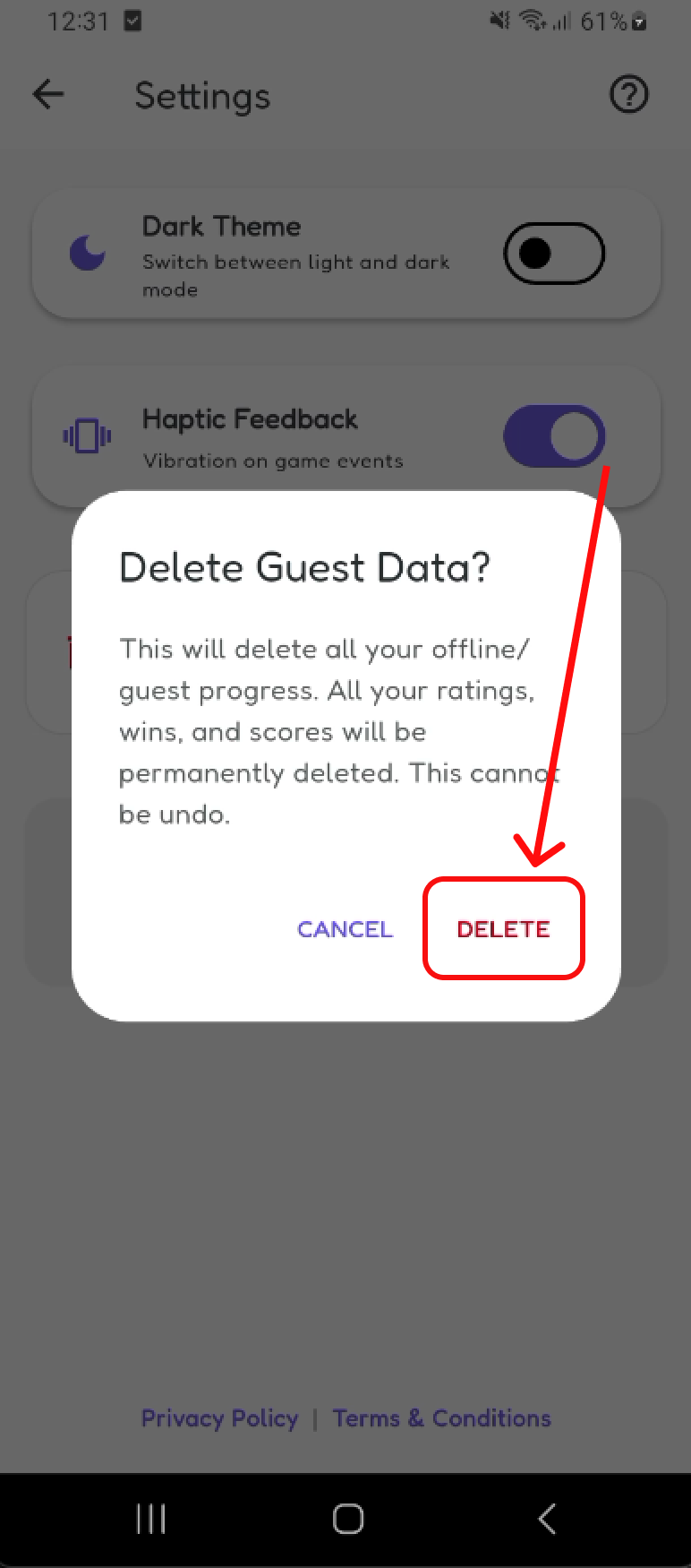 Confirm account deletion