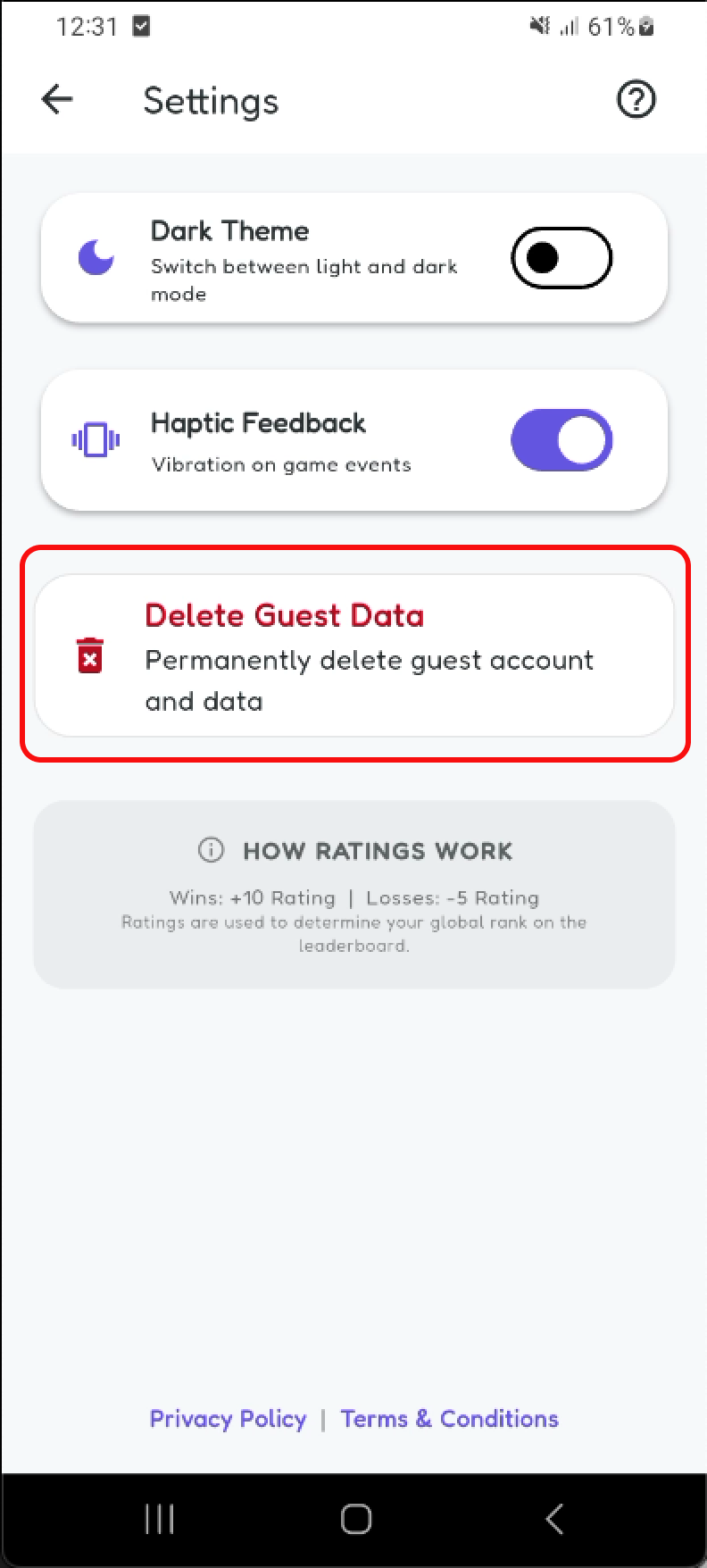 Open settings page